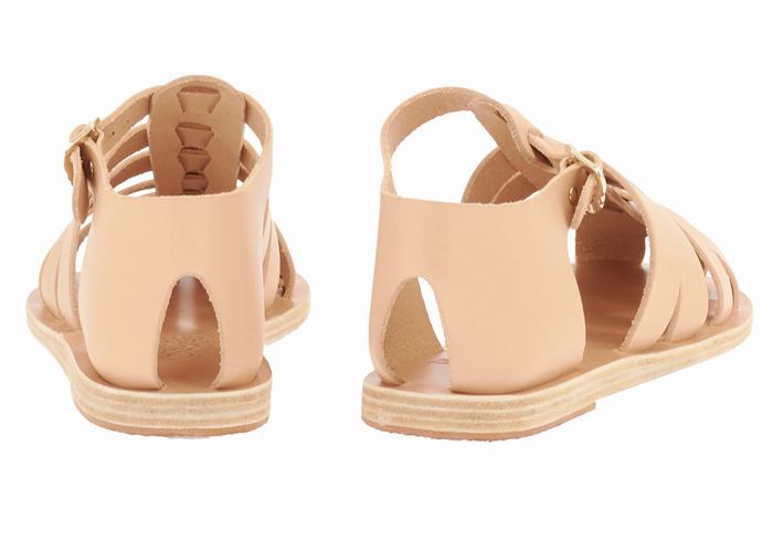 Women Ancient Greek Sandals Homeria Leather Fisherman Sandals Beige | TDN453WV