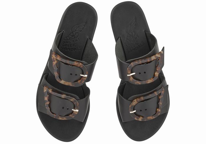 Women Ancient Greek Sandals Iaso Slide Sandals Black | GFP116GX