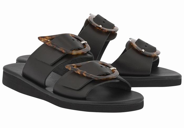 Women Ancient Greek Sandals Iaso Slide Sandals Black | GFP116GX