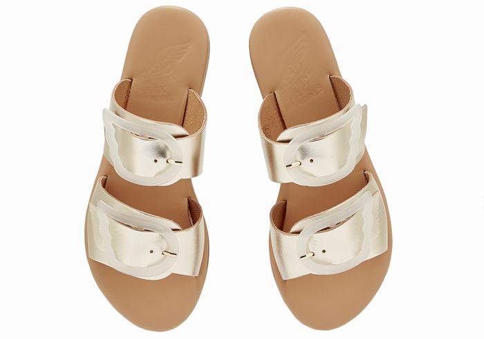 Women Ancient Greek Sandals Iaso Slide Sandals Gold White | BVL2814MM