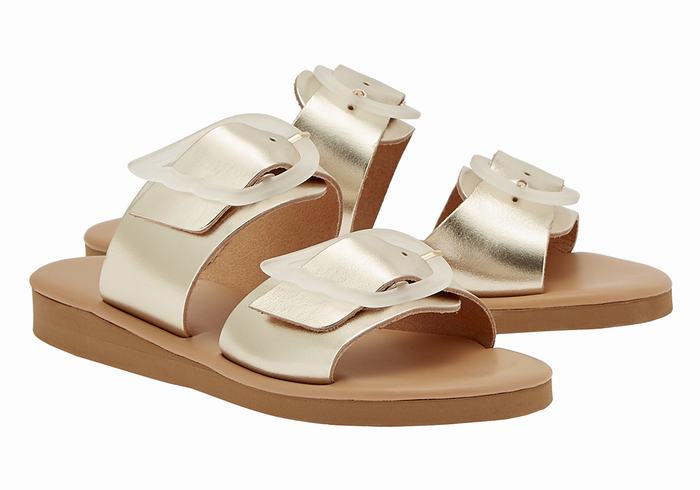 Women Ancient Greek Sandals Iaso Slide Sandals Gold White | BVL2814MM