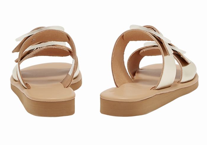 Women Ancient Greek Sandals Iaso Slide Sandals Gold White | BVL2814MM