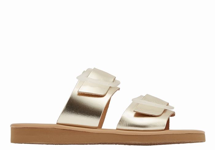 Women Ancient Greek Sandals Iaso Slide Sandals Gold White | BVL2814MM