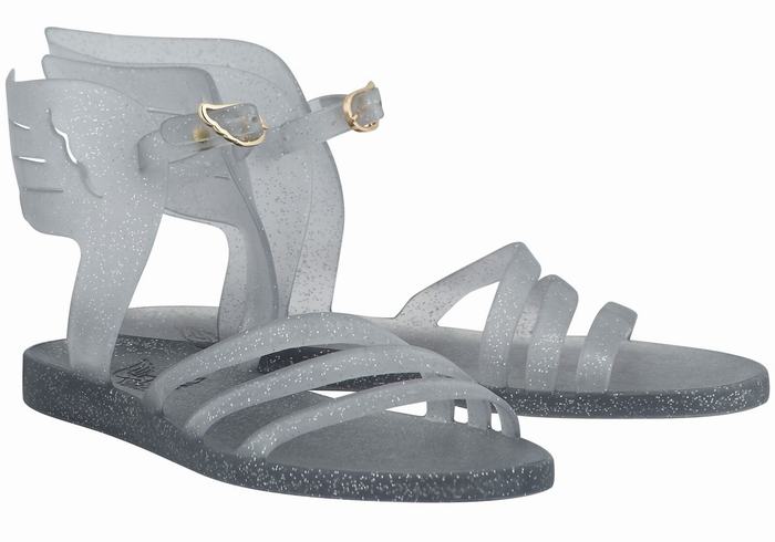 Women Ancient Greek Sandals Ikaria Ankle Strap Sandals Grey Silver | KJK8095RJ