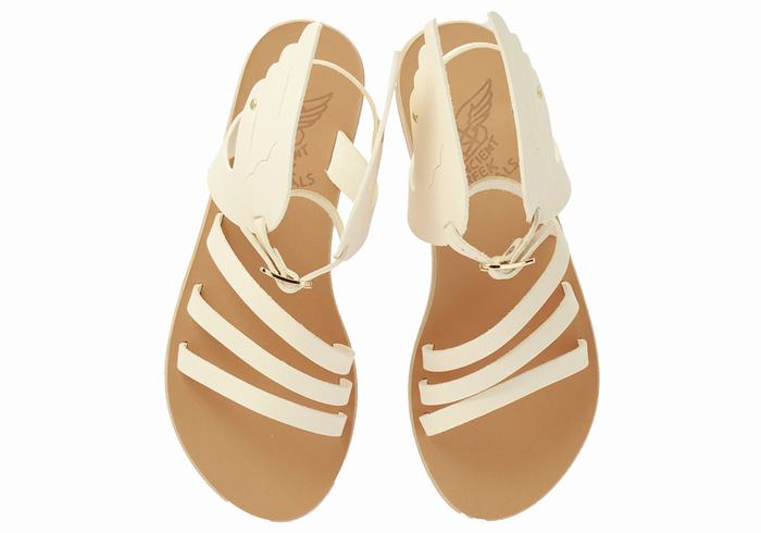 Women Ancient Greek Sandals Ikaria Leather Ankle Strap Sandals White | BJM3886IN