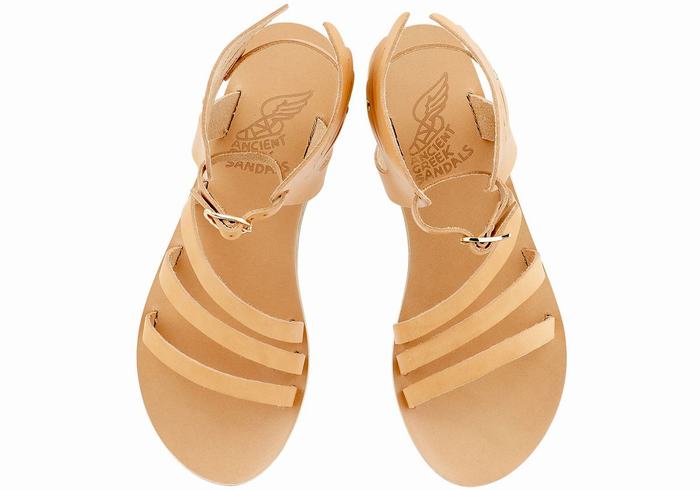 Women Ancient Greek Sandals Ikaria Leather Ankle Strap Sandals Beige | AAI333HN