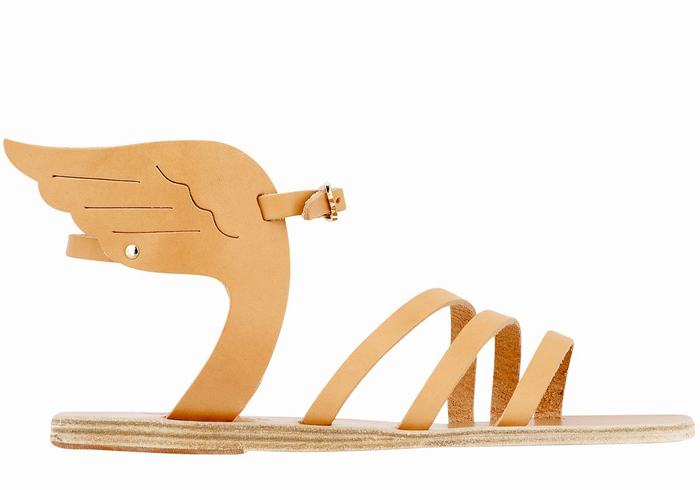 Women Ancient Greek Sandals Ikaria Leather Ankle Strap Sandals Beige | AAI333HN