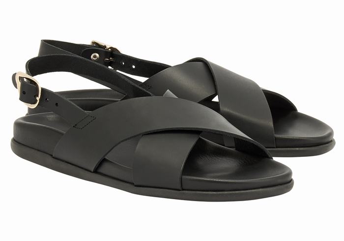 Women Ancient Greek Sandals Ikesia Casual Sandals Black | UKK34100NA