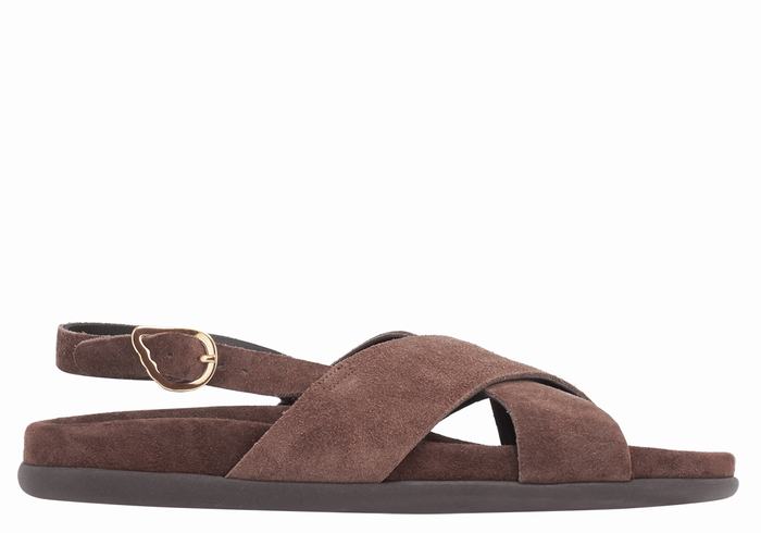 Women Ancient Greek Sandals Ikesia Casual Sandals Dark Brown | IMD7441QS