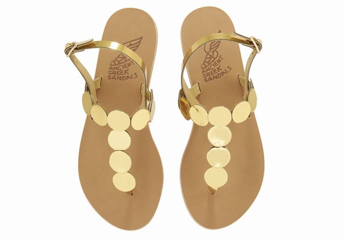 Women Ancient Greek Sandals Ilios Flip Flop Leather Back-Strap Sandals Gold | JKF9755MX