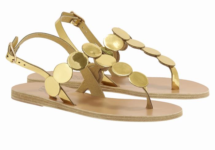 Women Ancient Greek Sandals Ilios Flip Flop Leather Back-Strap Sandals Gold | JKF9755MX