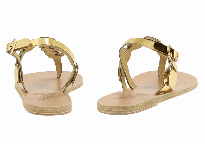 Women Ancient Greek Sandals Ilios Flip Flop Leather Back-Strap Sandals Gold | JKF9755MX