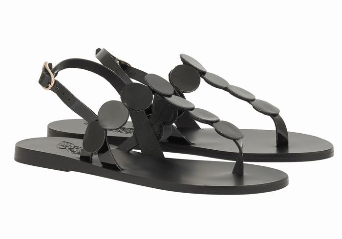 Women Ancient Greek Sandals Ilios Flip Flop Leather Back-Strap Sandals Black | OGM4752WW