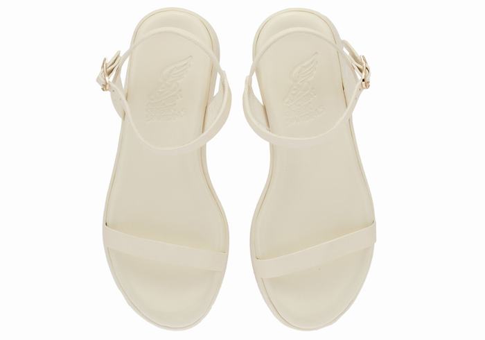 Women Ancient Greek Sandals Irida Leather Platform Sandals White | USG2781KI