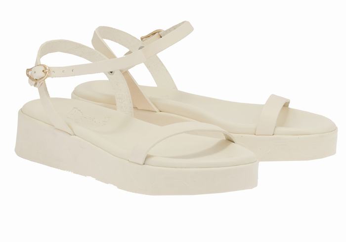 Women Ancient Greek Sandals Irida Leather Platform Sandals White | USG2781KI