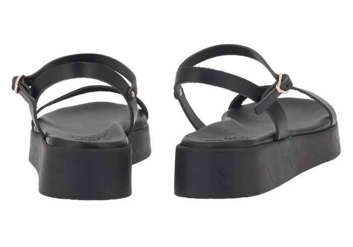 Women Ancient Greek Sandals Irida Leather Platform Sandals Black | EZB1111JO