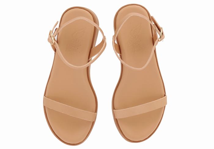 Women Ancient Greek Sandals Irida Leather Platform Sandals Beige | MYP8917IU