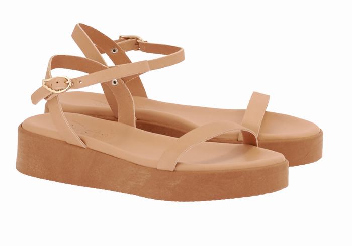 Women Ancient Greek Sandals Irida Leather Platform Sandals Beige | MYP8917IU