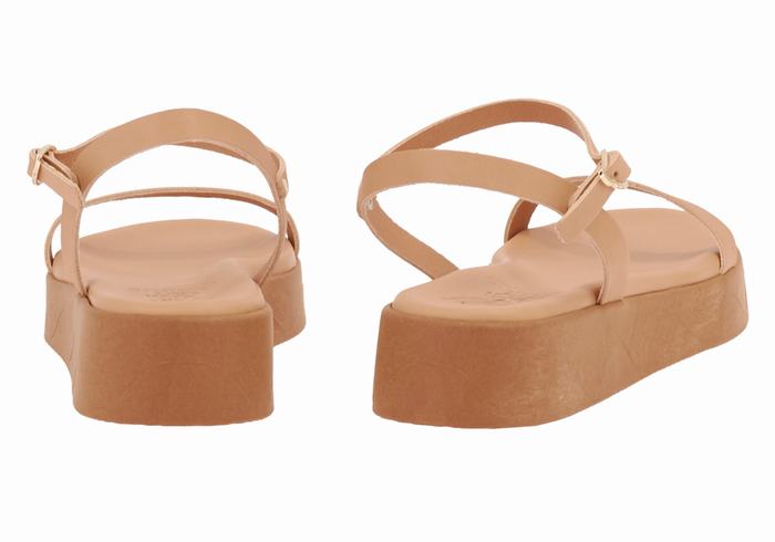 Women Ancient Greek Sandals Irida Leather Platform Sandals Beige | MYP8917IU