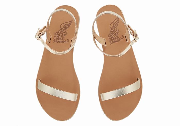 Women Ancient Greek Sandals Irida Leather Back-Strap Sandals Gold White | MIV8853FW