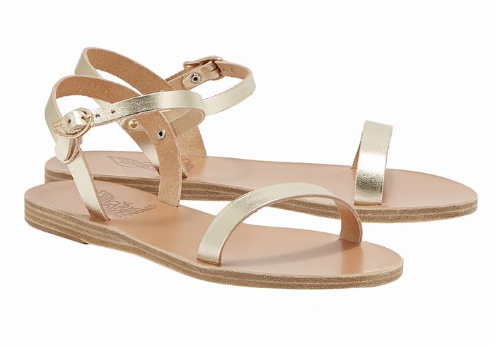 Women Ancient Greek Sandals Irida Leather Back-Strap Sandals Gold White | MIV8853FW