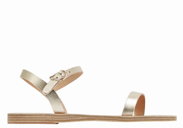 Women Ancient Greek Sandals Irida Leather Back-Strap Sandals Gold White | MIV8853FW