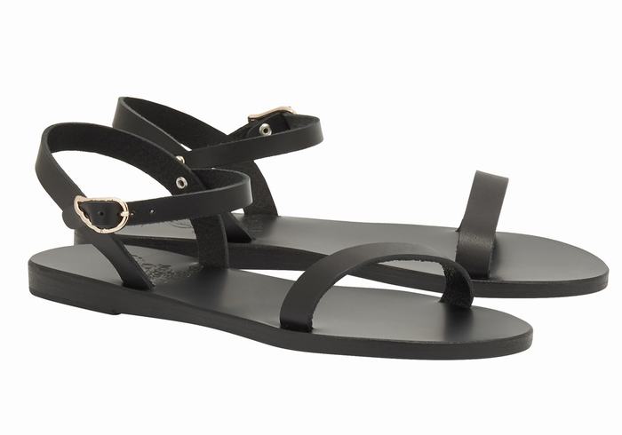 Women Ancient Greek Sandals Irida Leather Back-Strap Sandals Black | GDL5761OO