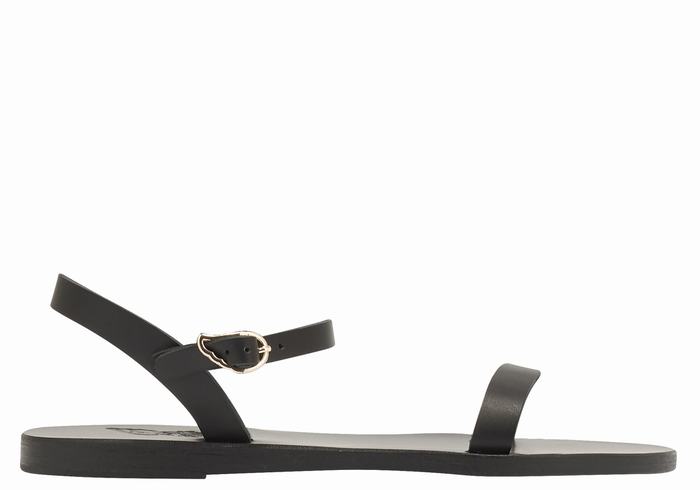 Women Ancient Greek Sandals Irida Leather Back-Strap Sandals Black | GDL5761OO