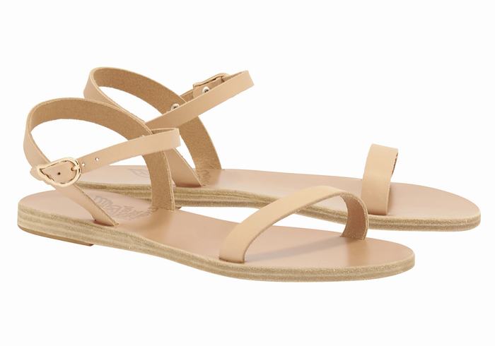 Women Ancient Greek Sandals Irida Leather Back-Strap Sandals Beige | JSL3217FJ