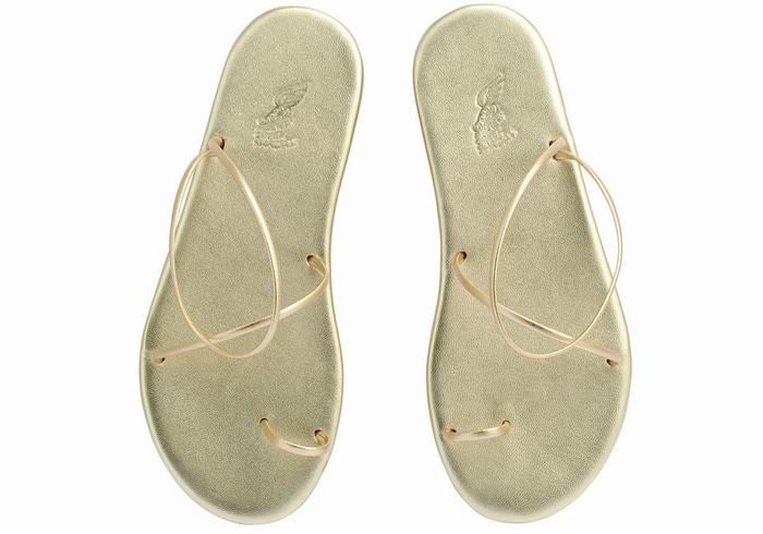 Women Ancient Greek Sandals Kansiz Toe-Post Sandals Gold White | MRF9972EF