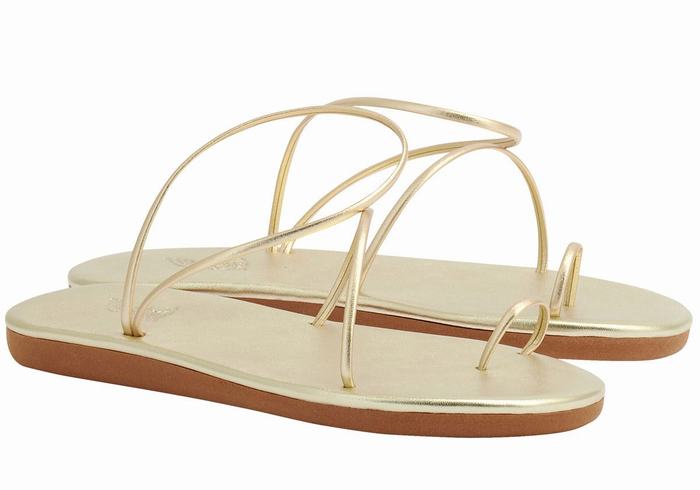 Women Ancient Greek Sandals Kansiz Toe-Post Sandals Gold White | MRF9972EF