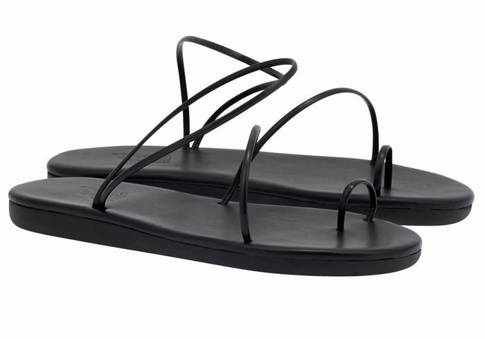 Women Ancient Greek Sandals Kansiz Toe-Post Sandals Black | DYW9847GP