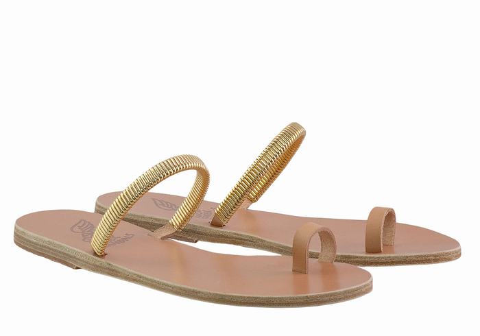 Women Ancient Greek Sandals Konaki Toe-Post Sandals Beige Gold | LUG6549GG