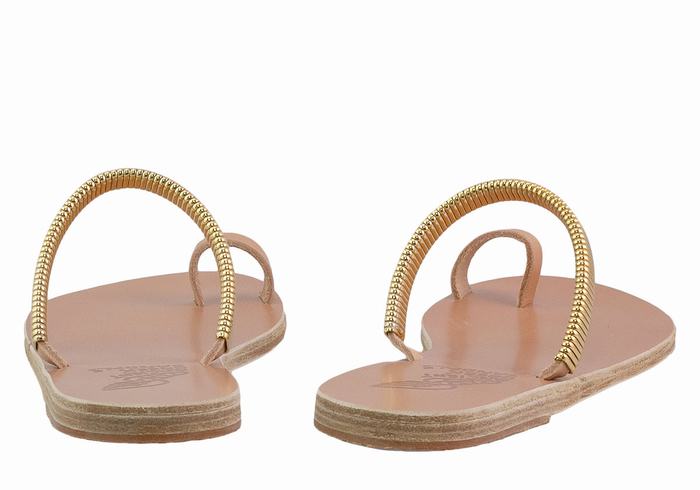 Women Ancient Greek Sandals Konaki Toe-Post Sandals Beige Gold | LUG6549GG