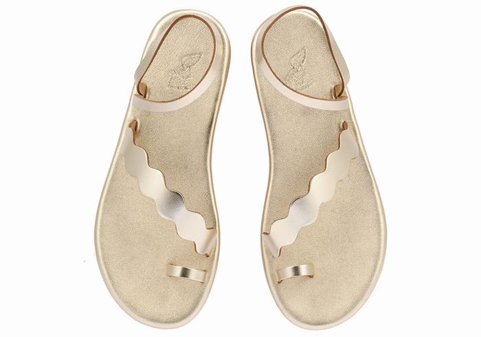 Women Ancient Greek Sandals Koralia Toe-Post Sandals Gold White | VHW1224JH