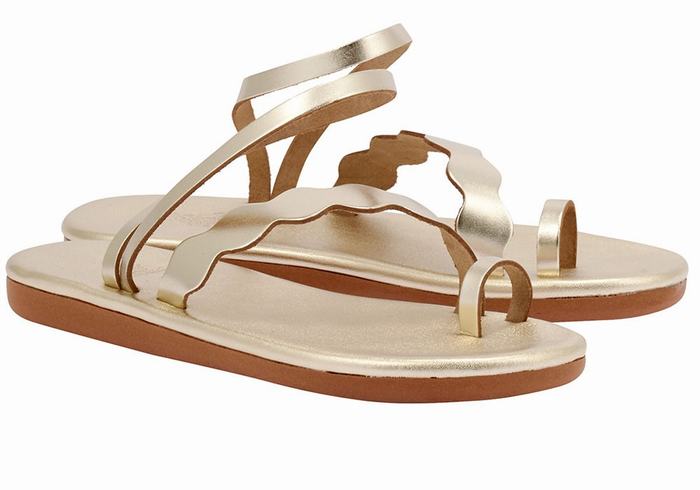 Women Ancient Greek Sandals Koralia Toe-Post Sandals Gold White | VHW1224JH