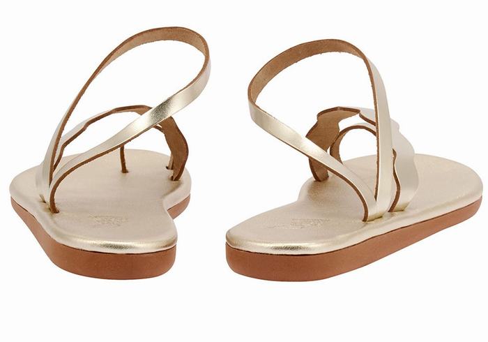 Women Ancient Greek Sandals Koralia Toe-Post Sandals Gold White | VHW1224JH