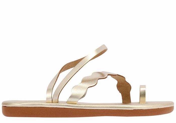 Women Ancient Greek Sandals Koralia Toe-Post Sandals Gold White | VHW1224JH