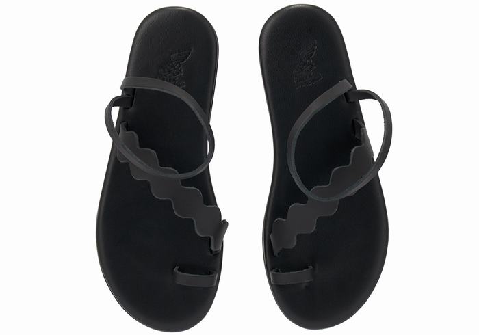 Women Ancient Greek Sandals Koralia Toe-Post Sandals Black | CDN9220NA