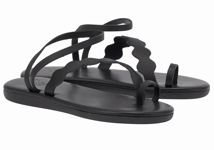 Women Ancient Greek Sandals Koralia Toe-Post Sandals Black | CDN9220NA