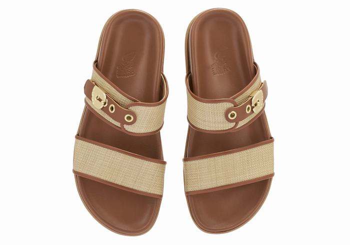 Women Ancient Greek Sandals Latria Slide Sandals Beige Brown | OHE7045DC