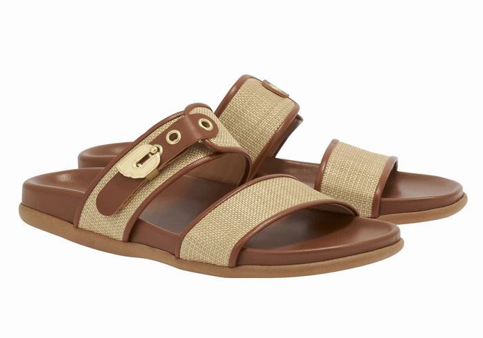 Women Ancient Greek Sandals Latria Slide Sandals Beige Brown | OHE7045DC