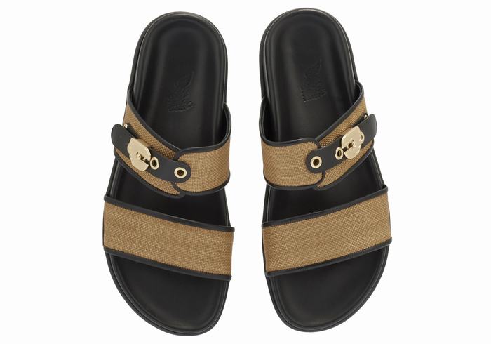 Women Ancient Greek Sandals Latria Slide Sandals Brown Black | QGZ1259ZC