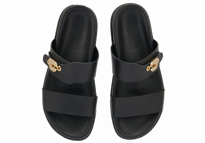 Women Ancient Greek Sandals Latria Slide Sandals Black | YKS4588BN