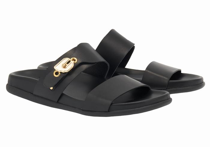 Women Ancient Greek Sandals Latria Slide Sandals Black | YKS4588BN