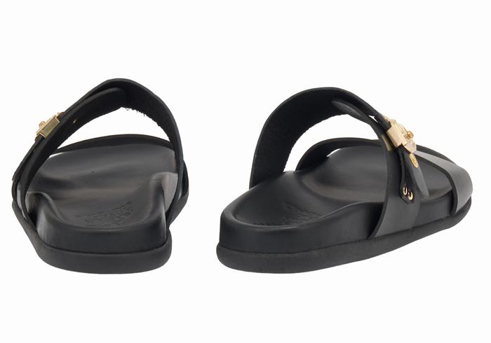 Women Ancient Greek Sandals Latria Slide Sandals Black | YKS4588BN