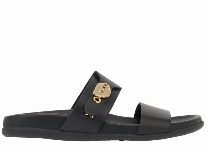 Women Ancient Greek Sandals Latria Slide Sandals Black | YKS4588BN