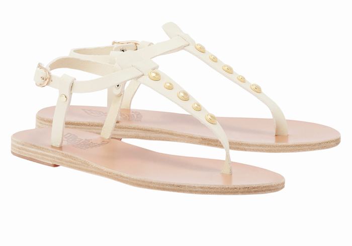 Women Ancient Greek Sandals Lito Bee Back-Strap Sandals White | IKG9922KW