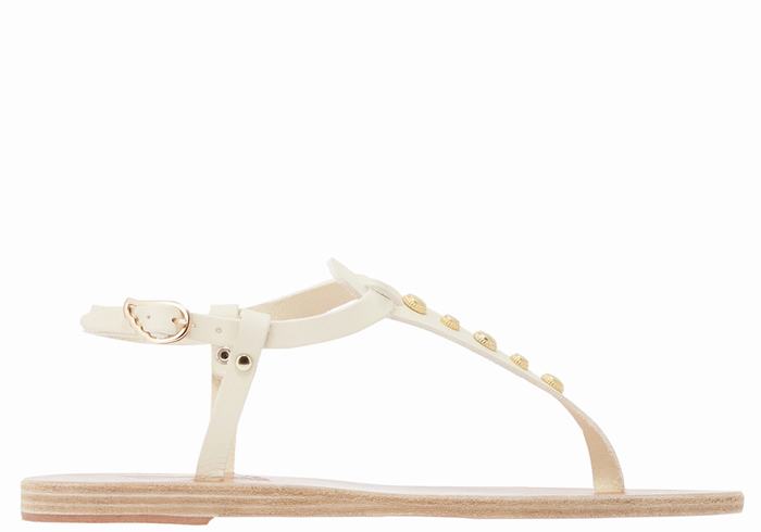 Women Ancient Greek Sandals Lito Bee Back-Strap Sandals White | IKG9922KW