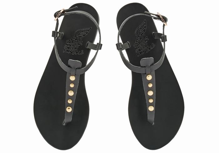 Women Ancient Greek Sandals Lito Bee Back-Strap Sandals Black | HWX4325SK